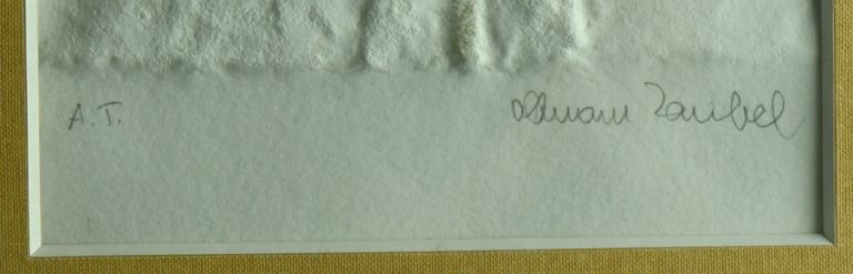 Detail signatury Olbram Zoubek, označení autorského tisku.
